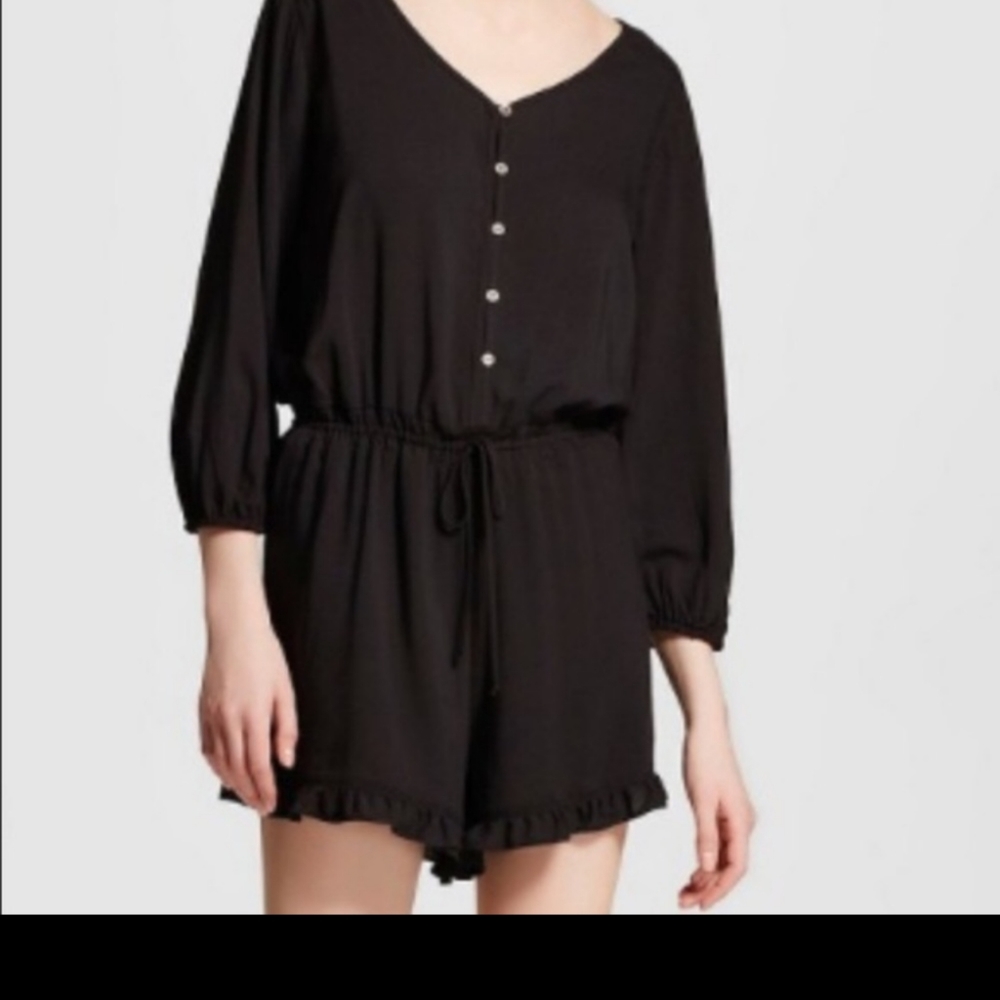 Mossimo Black Ruffle Detail Button-Up Romper - XXL